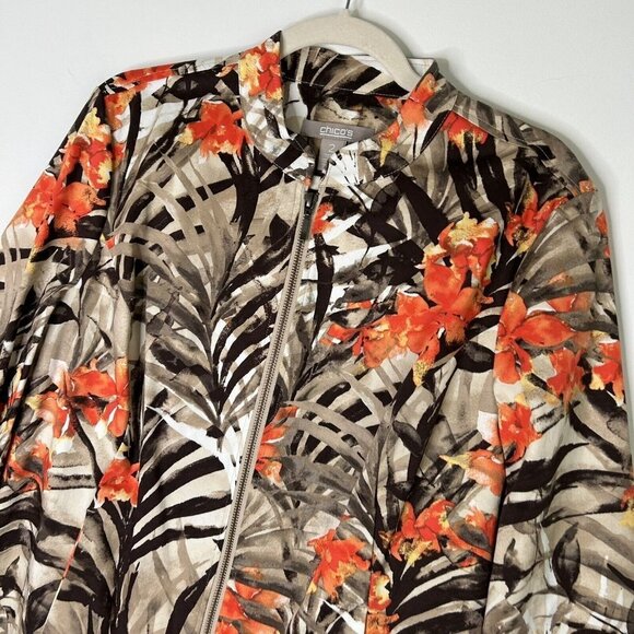 Chicos Tropical Zip Jacket Size Large 2 - Picture 2 of 9